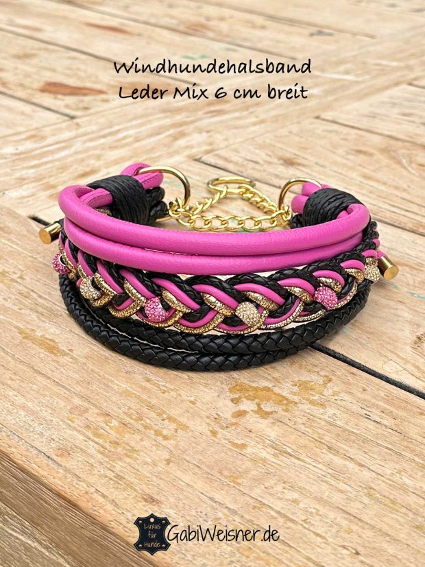 Windhundhalsband aus Leder 6 cm breit,