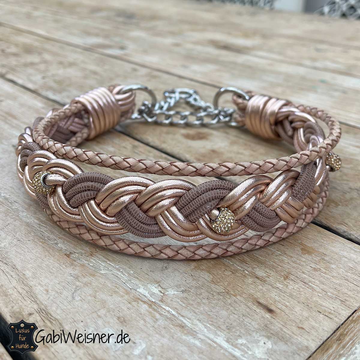 Zugstopp Hundehalsband aus Leder in Rosegold-Puderfarben