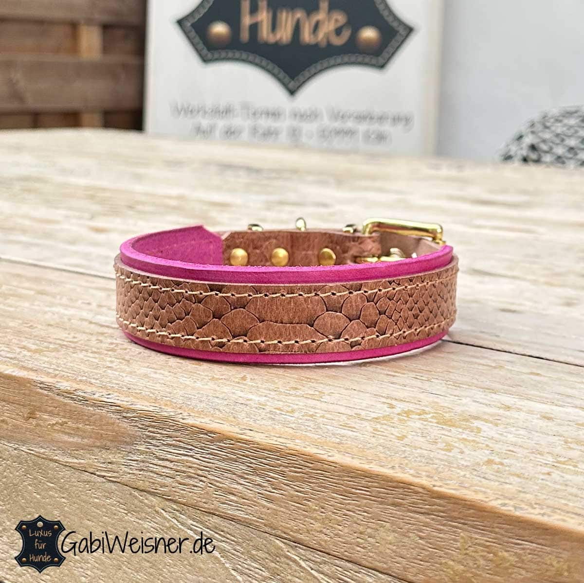 Hundehalsband SNAKE Braun auf Pink