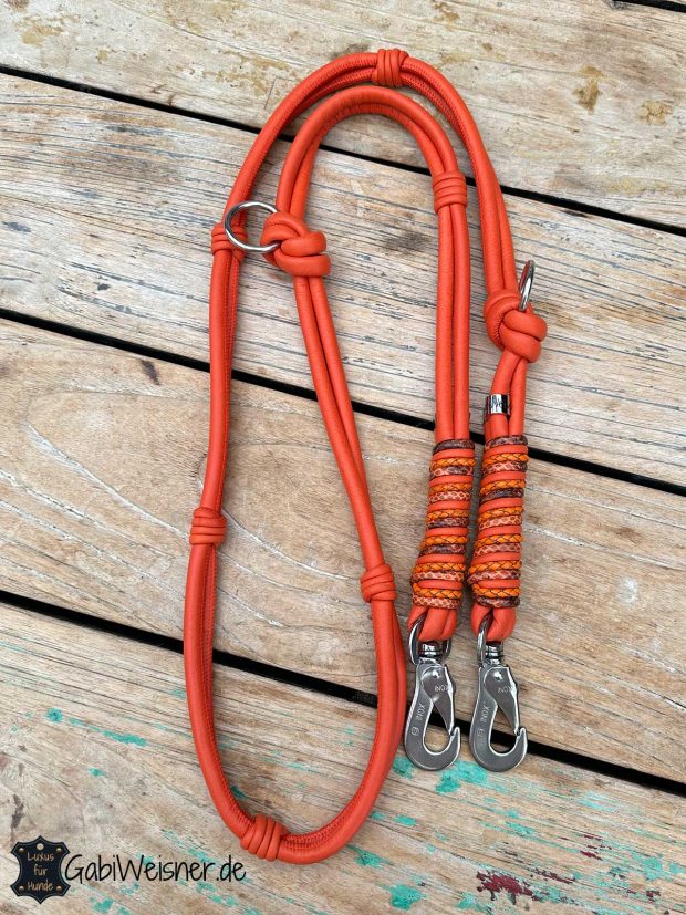 Luxus Hundeleine aus Leder in Orange