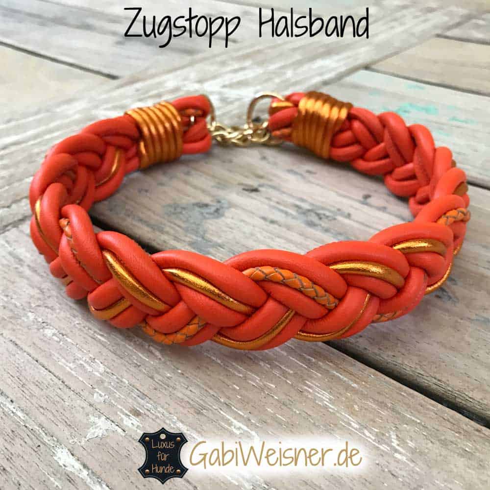 Hundehalsband aus Leder in Orange, 3 cm breit