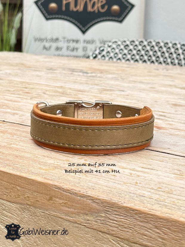 Hundehalsband mit Steckschnalle, 2 Lagen Leder 25 mm auf 35 mm