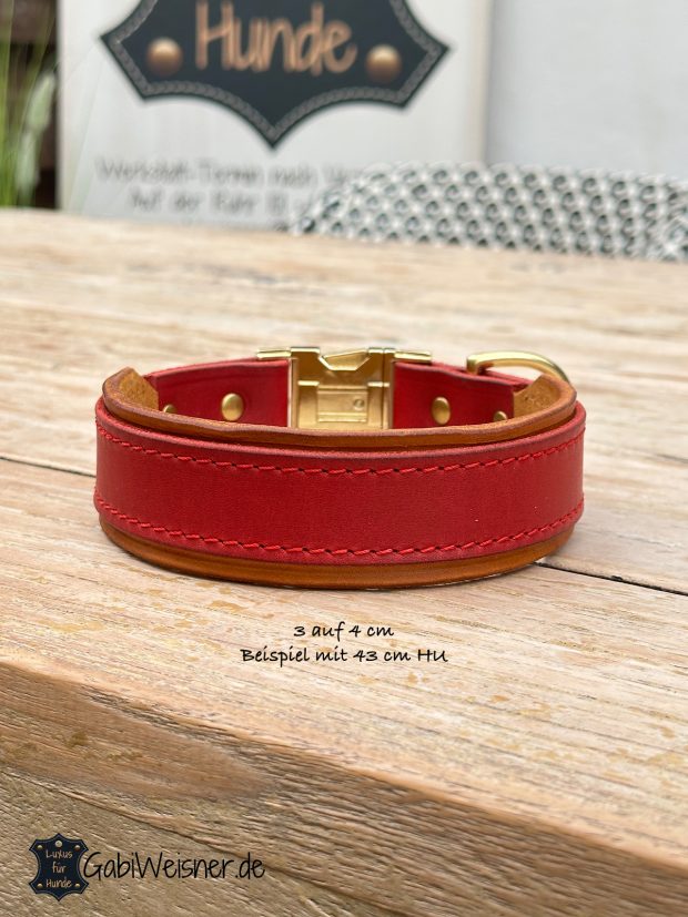 Hundehalsband mit Steckschnalle, 2 Lagen Leder 3 auf 4 cm