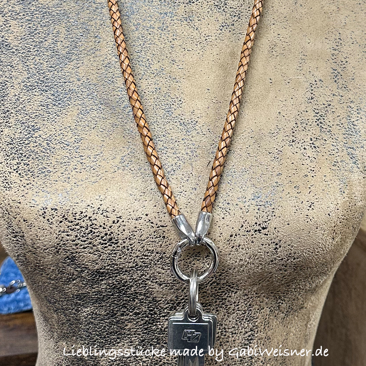 Schlüsselkette aus Leder rund 6 mm Antik-Hellbraun