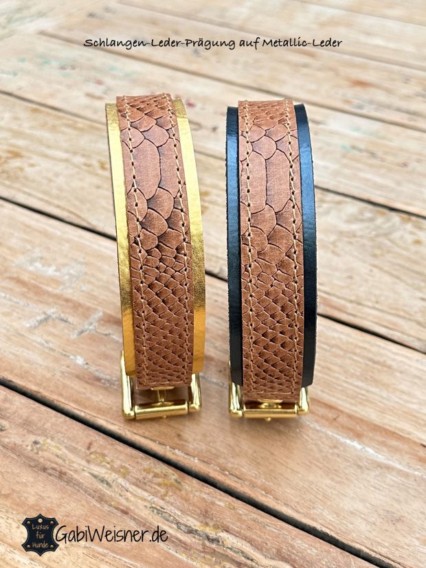 Hundehalsband Schlangen-Leder-Prägung auf Metallic-Leder