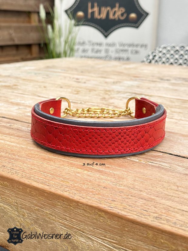 Zugstopp Hundehalsband aus Leder mit Schlangenprägung