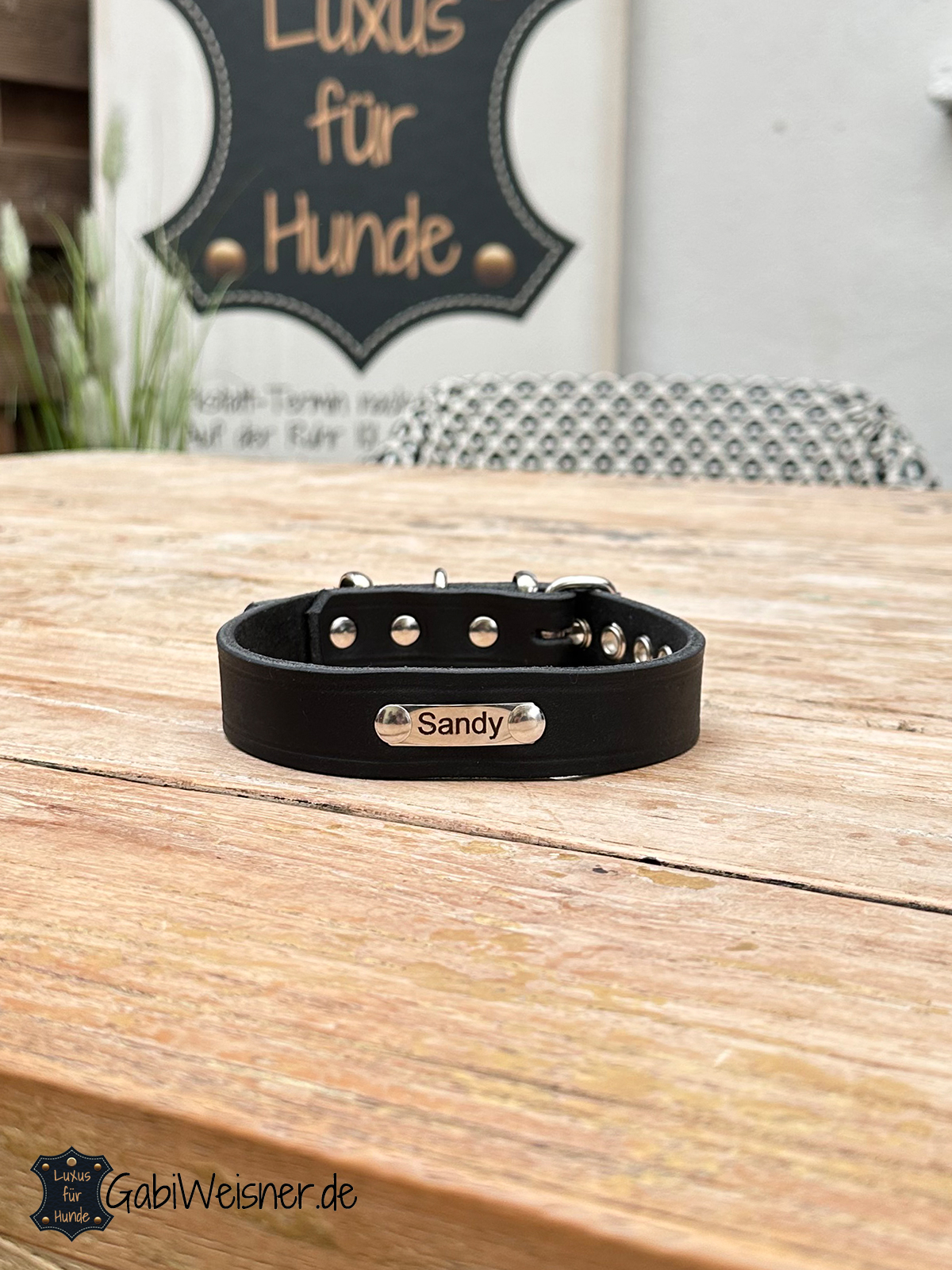 Einfaches Hundehalsband aus Leder mit 1 x Namensschild