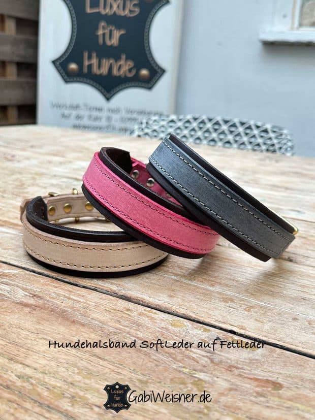 Hundehalsband aus Leder mit 2 Farben individuell gestalten Hundehalsband SoftLeder auf Fettleder