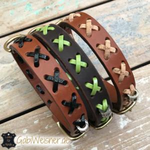 Hundehalsband Leder und Lack mit Kreuz