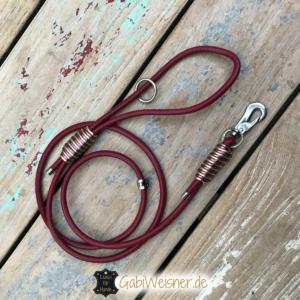 Halsband und Leine SET Leder Dunkelrot Rosegold