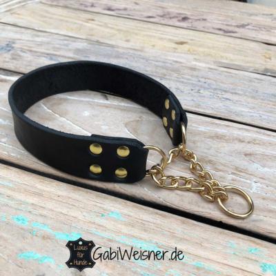 Basic Zugstopp-Hundehalsband-Leder-schwarz-Gold-1