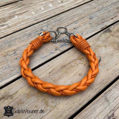 Halsband Leder rund geflochten Orange Zugstopp