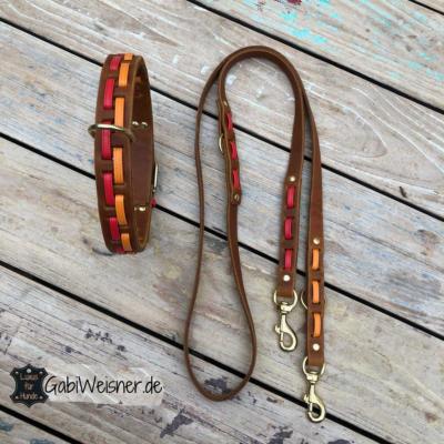 Hundehalsband-3-cm-Leine-2-cm-breit-Leder-in-8-Farbkombinationen