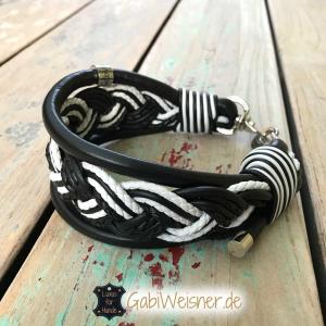 Hundehalsband Leder Luxus in Schwarz-Weiß