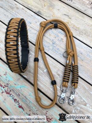 Hundehalsband-Hundeleine-Rindsleder-Nappaleder-schwarz-cognac-swarovski