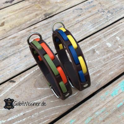 Hundehalsband-Leder-2-cm-breit-mit-2-Farben-Nappaleder