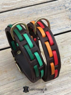 Hundehalsband-Leder-3-cm-breit-Grün-Rot