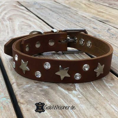 Hundehalsband-Leder-3-cm-breit-verstellbar-Sterne-Swarovski-1