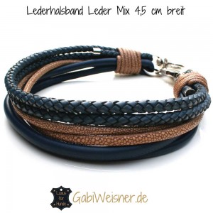 Hundehalsband-Leder-Blau-Beige-3