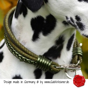 Hundehalsband-Leder-Mix-5-reihig-Olive-3