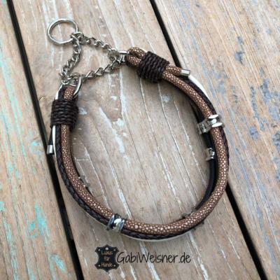 Hundehalsband-Leder-Mix-Beige-Braun-bis-45-cm-Halsumfang-3