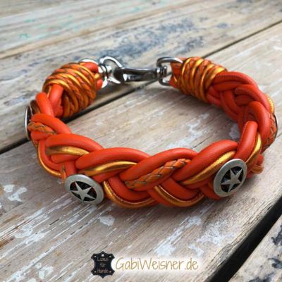 Hundehalsband-Leder-Orange-Sheriffstern