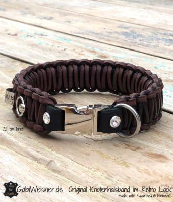 Hundehalsband-Leder-Schwarz-Braun-Original-Knotenhalsband-im-Retro-Look- (1)