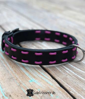 Hundehalsband-Leder-Schwarz-Pink-Candy-2