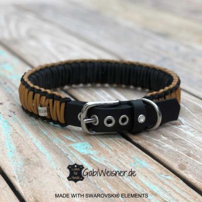 Hundehalsband-Leder-Swarovski-3-cm-breit-schwarz-cognac-verstellbar-ösen-