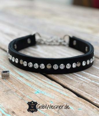 Hundehalsband-Leder-Zugstopp-Swarovski