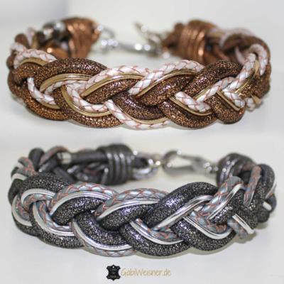 Hundehalsband-Leder-mix-3-cm-breit-silber-gold