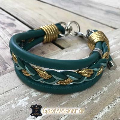 Hundehalsband-Ledermix-Petrol-Gold-Tuerkis-1 (1)