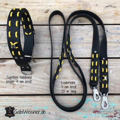 Hundehalsband-Zugstopp-Lederleine-große-Hunde-schwarz-gelb-2