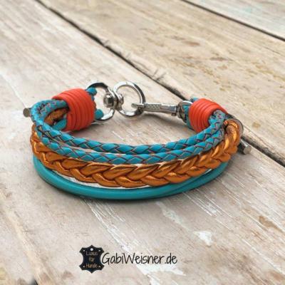 Hundehalsband-für-kleine-Hunde-Leder-Mix-in-Tuerkis-Orange