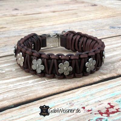 Hundehalsband-mit-Blumen-Leder-25-mm-breit