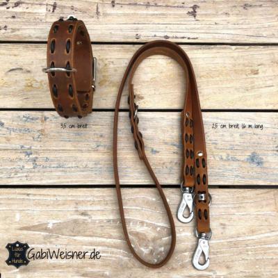 Hundehalsband-und-Leine-Leder-cognac-braun