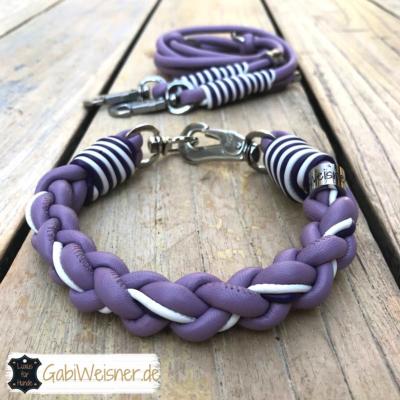 Hundehalsband Hundeleine Leder Flieder Lila Weiß 2