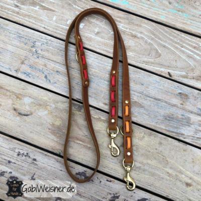 Hundeleine-Leder-2-cm-breit-Cognac-Nappa-Rot-Orange-Messing-Karabiner