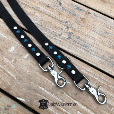 Hundeleine-türkis-Nieten-Leder-2-cm-breit-schwarz