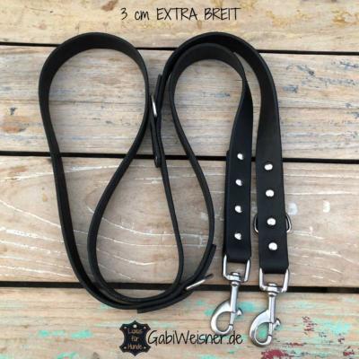 Hundeleine Leder 3 cm EXTRA BREIT Edelstahl Karabiner