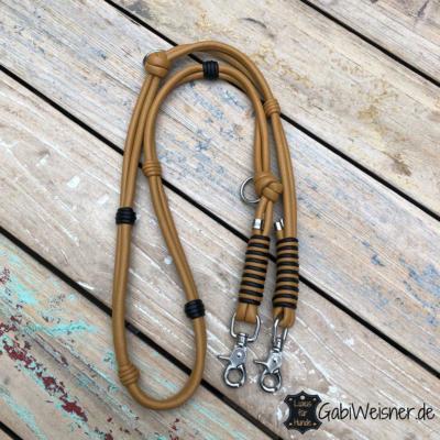 Hundeleine Leder Cognac Schwarz Doppelstrang je 8 mm (1)
