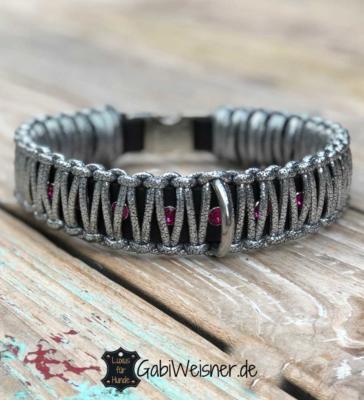 LUXUS-Halsband-und-Leine-pink-silber-schwarz-1