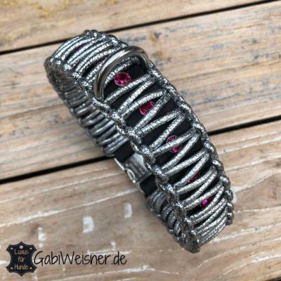 LUXUS-Halsband-und-Leine-pink-silber-schwarz-2