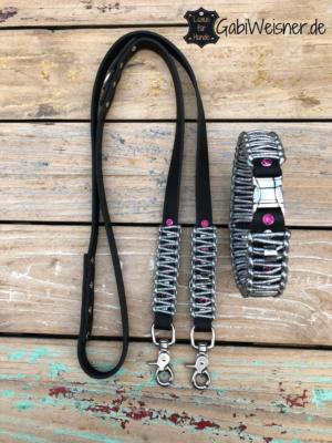 LUXUS-Halsband-und-Leine-pink-silber-schwarz-set-2