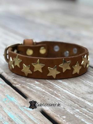 Lederhalsband-mit-Sternen-dekoriert-3-cm-breit-Cognac-Gold-1