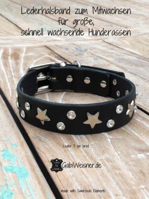 Lederhalsband-zum-Mitwachsen-für-große,-schnell-wachsende-Hunderassen-schwarz-swarovski