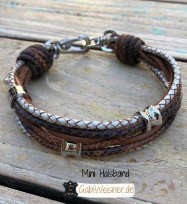 Mini Hundehalsband Leder Mix in Braun Perlmutt 1