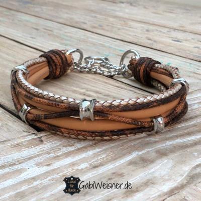 Zugstopp-Hundehalsband-Leder-Mandel-Perlmutt