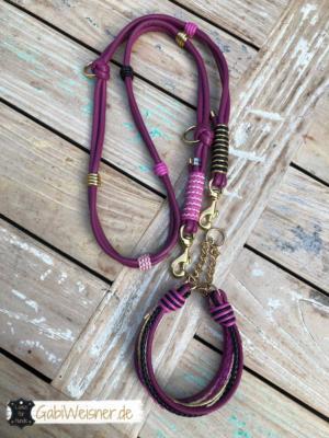 hundehalsband-hundeleine-leder-beere-rosa-pink-schwarz-gold-2