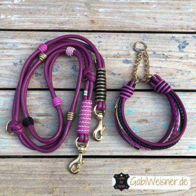 hundehalsband-hundeleine-leder-beere-rosa-pink-schwarz-gold-3